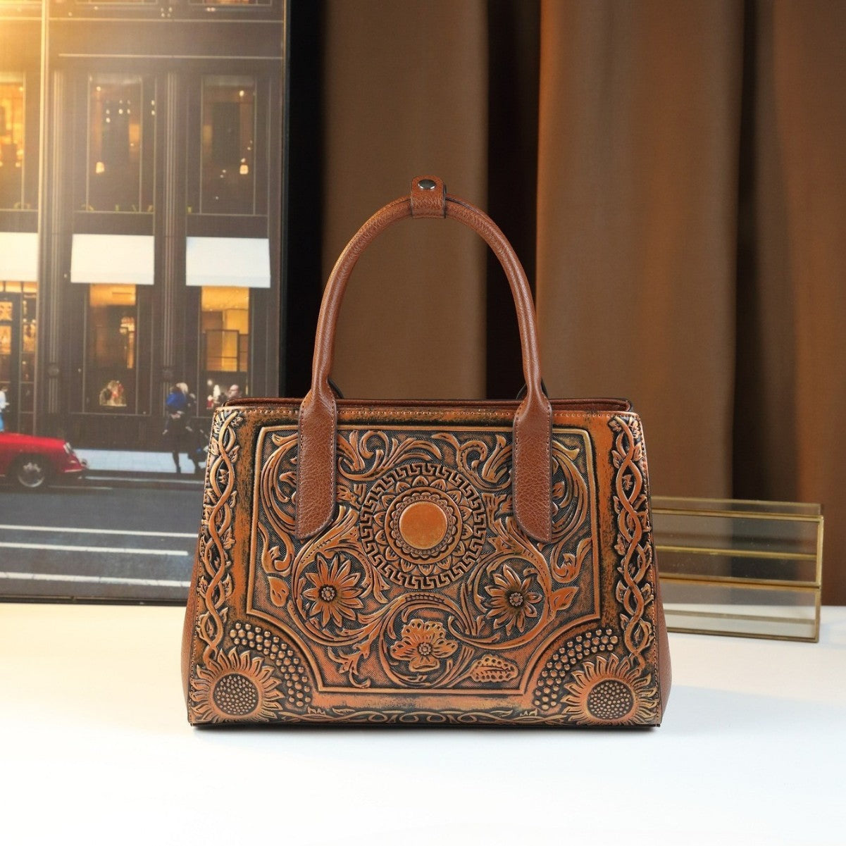 New Arrival Vintage Embossed Distressed Top-Handle Bag for Women, A Casual Commuter Shoulder Crossbody Handbag with Fashionable Design