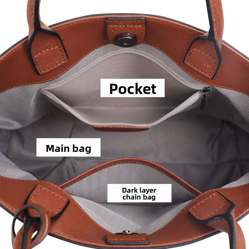 New Large Capacity Genuine Cowhide Plaid Tote Bag, Versatile Fashionable Shoulder Handbag, Premium Leather Bag for Women