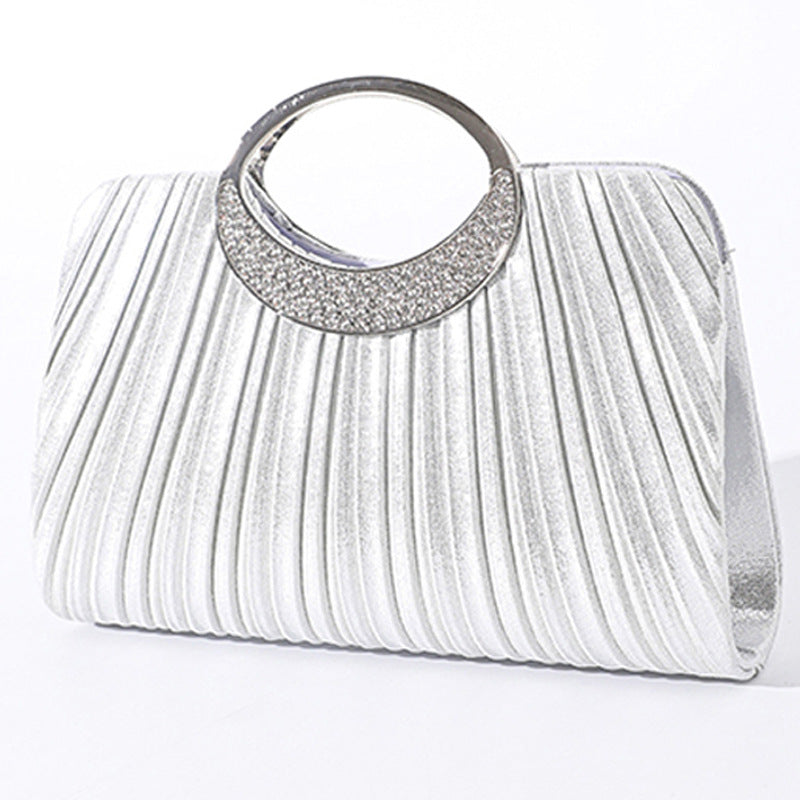Pleated Evening Clutch for Women, Rhinestone Embellished Banquet Wedding Top Handle Bag, Light Luxury Formal Gown Purse with Organizer Pockets for Ladies