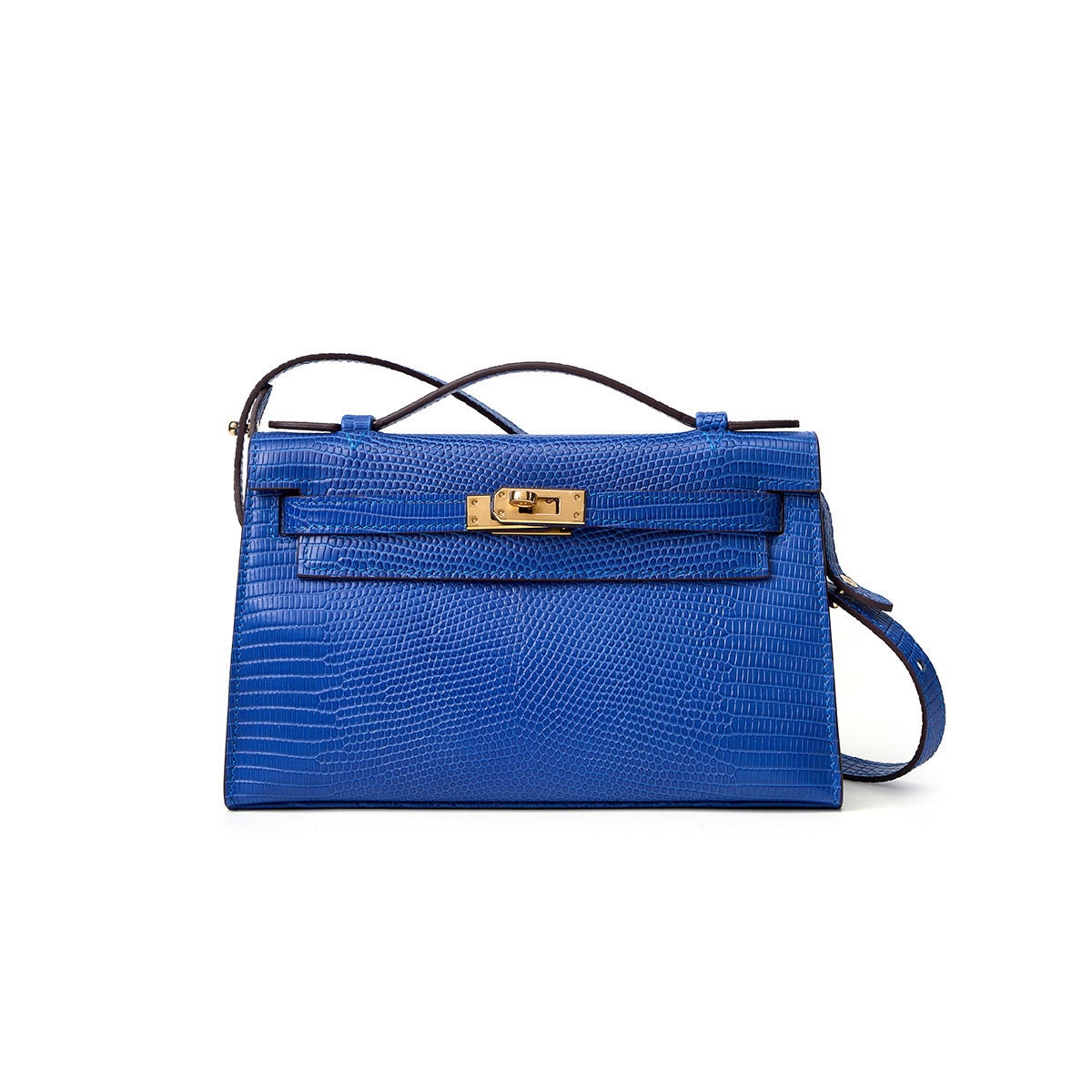 Lizard-Embossed Kelly-Style 22cm Bag in Genuine Leather, New Versatile Shoulder Crossbody Purse, Fashionable Handbag for Women