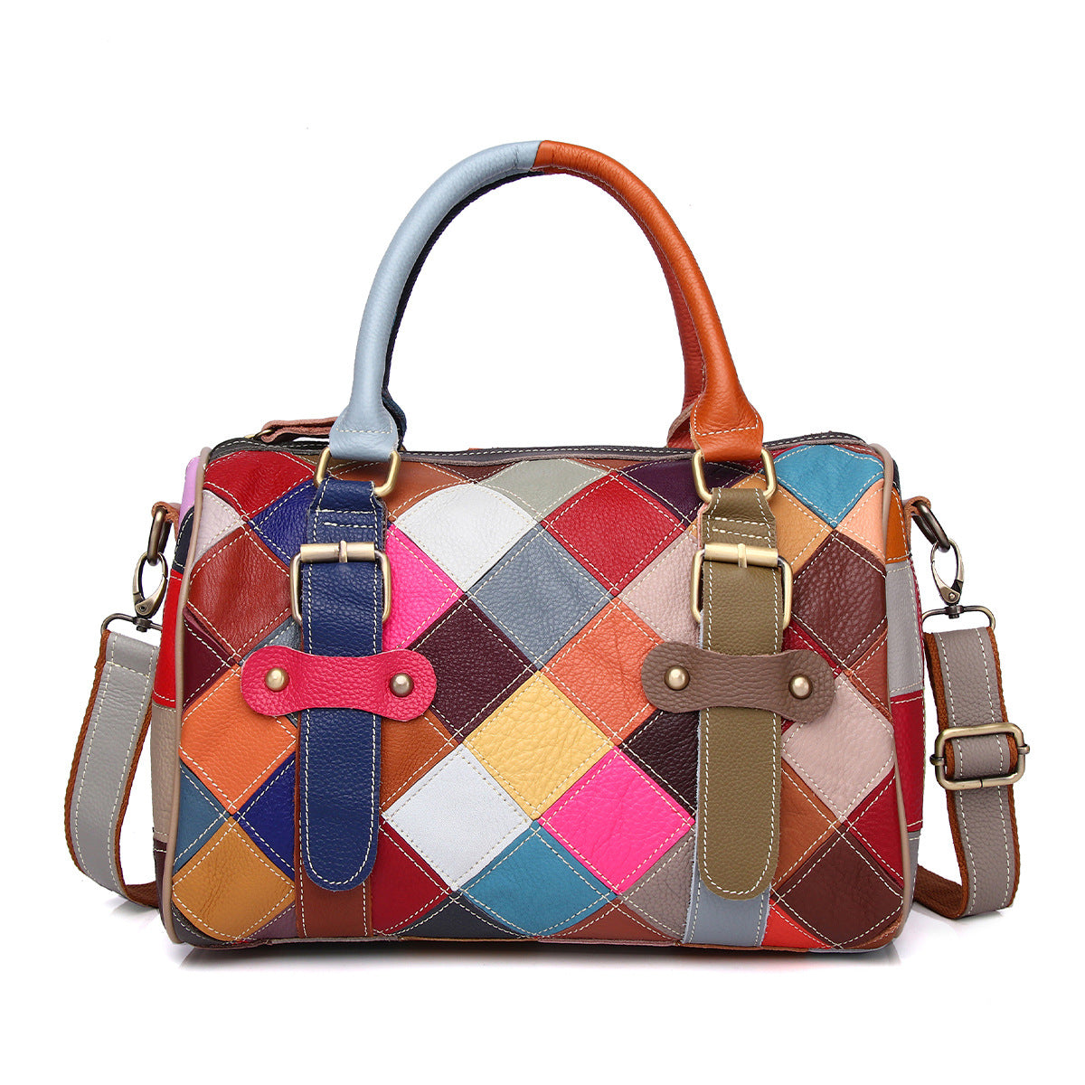 New Color Block Patchwork Messenger Bag in Top Layer Cowhide, Casual Pillow Top Handle Crossbody Purse, Stylish Handbag for Women