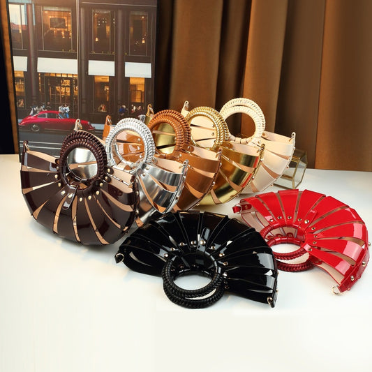 Fan-Shaped Shell Bag for Women Hollow Woven Sub-Bag Handbag, Trendy Shoulder Crossbody Purse with Unique Floral-Inspired Design