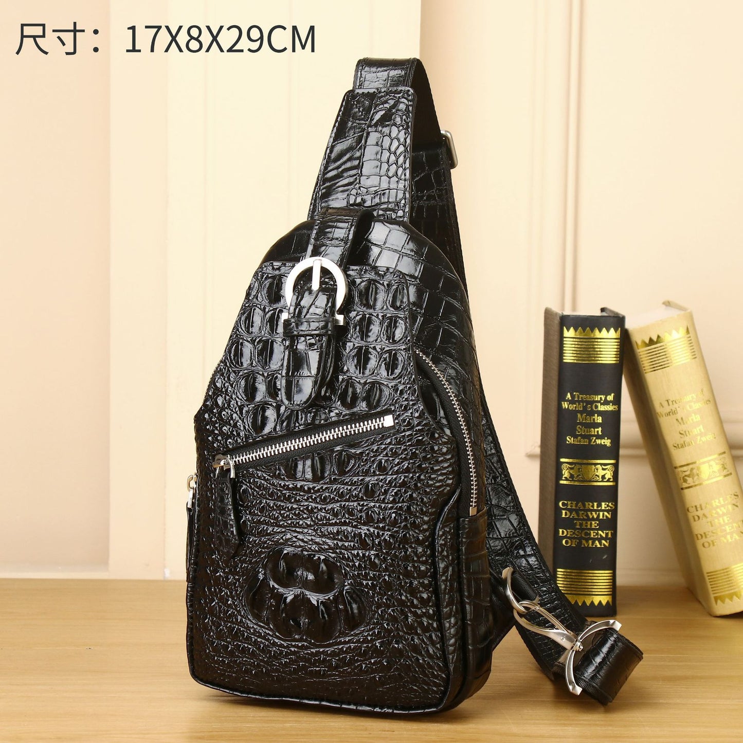 New Arrival Croc-Effect Outdoor Chest Bag for Men, A Trendy Crossbody Front Pack with Premium Sophisticated Design
