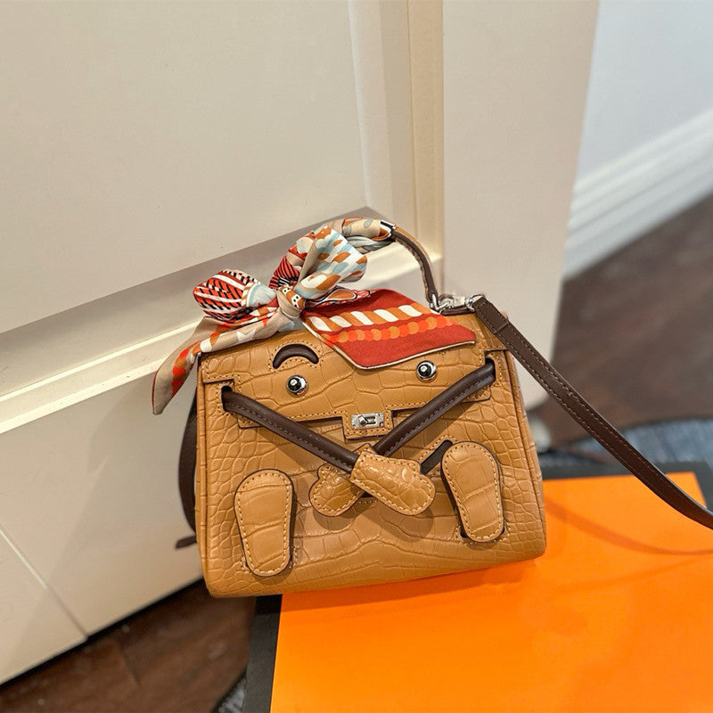 New Arrival Croc-Effect Bow Kelly-Inspired Handbag for Women, A Cute Large Capacity Shoulder Crossbody Top-Handle Bag with Trendy Design, Perfect Everyday Purse
