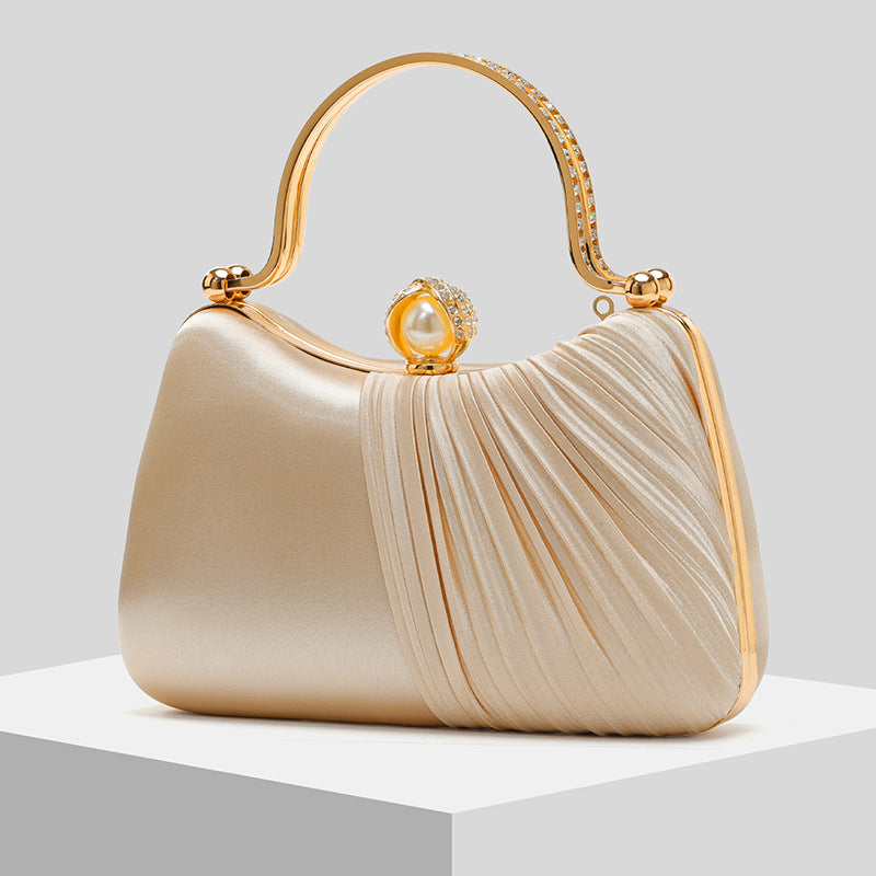 Satin Pleated Evening Clutch for Women, New Formal Gown Chain Purse, Elegant Wedding Party Handbag for Ladies