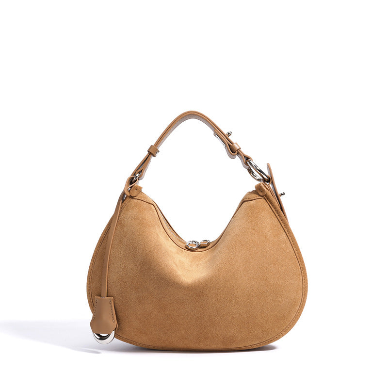 Genuine Suede Crescent Bag for Women, Vintage Light Luxury Minimalist Shoulder Underarm Crossbody Purse, Premium Large Capacity Handbag for Ladies