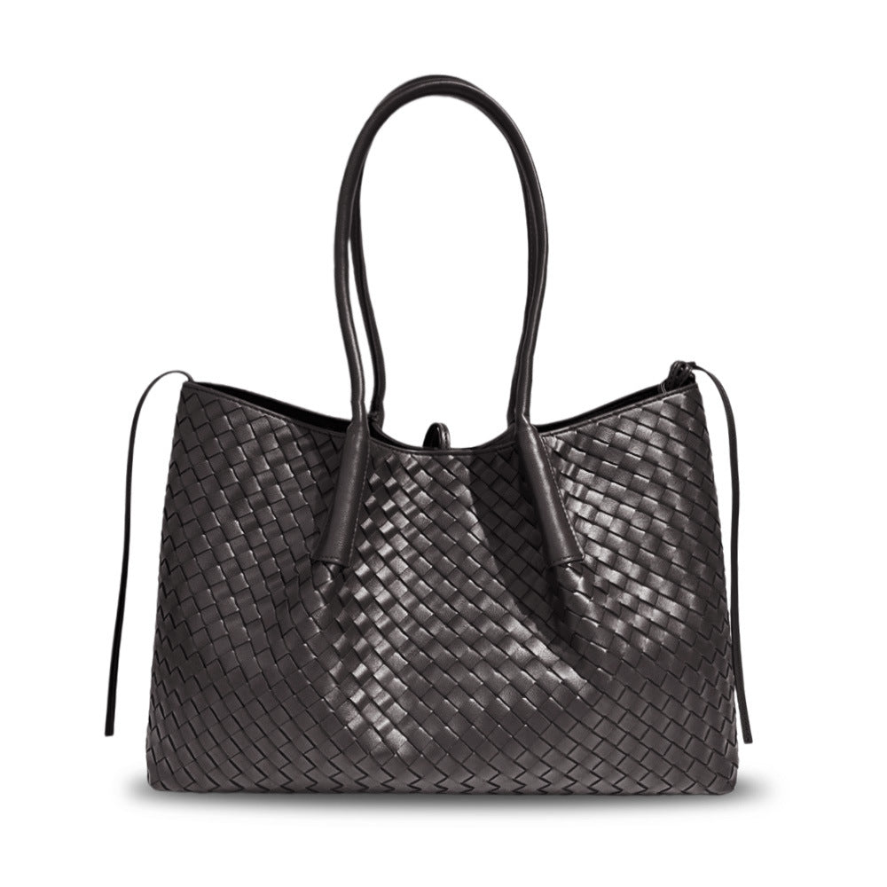 Leather New Woven Tote Bag Hand Crossbody One Shoulder Underarm Bag Women's Large Capacity Bag Mommy Bag