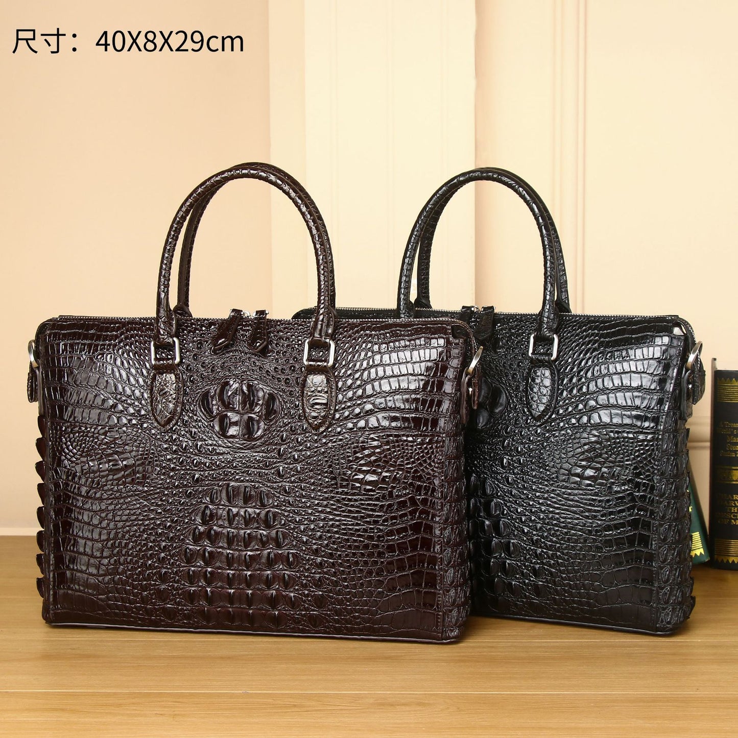 New Arrival Croc-Effect Business Briefcase for Men, A High-End Top-Handle Laptop Shoulder Crossbody Bag with Large Capacity