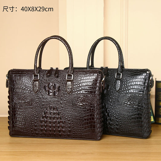 New Arrival Croc-Effect Business Briefcase for Men, A High-End Top-Handle Laptop Shoulder Crossbody Bag with Large Capacity
