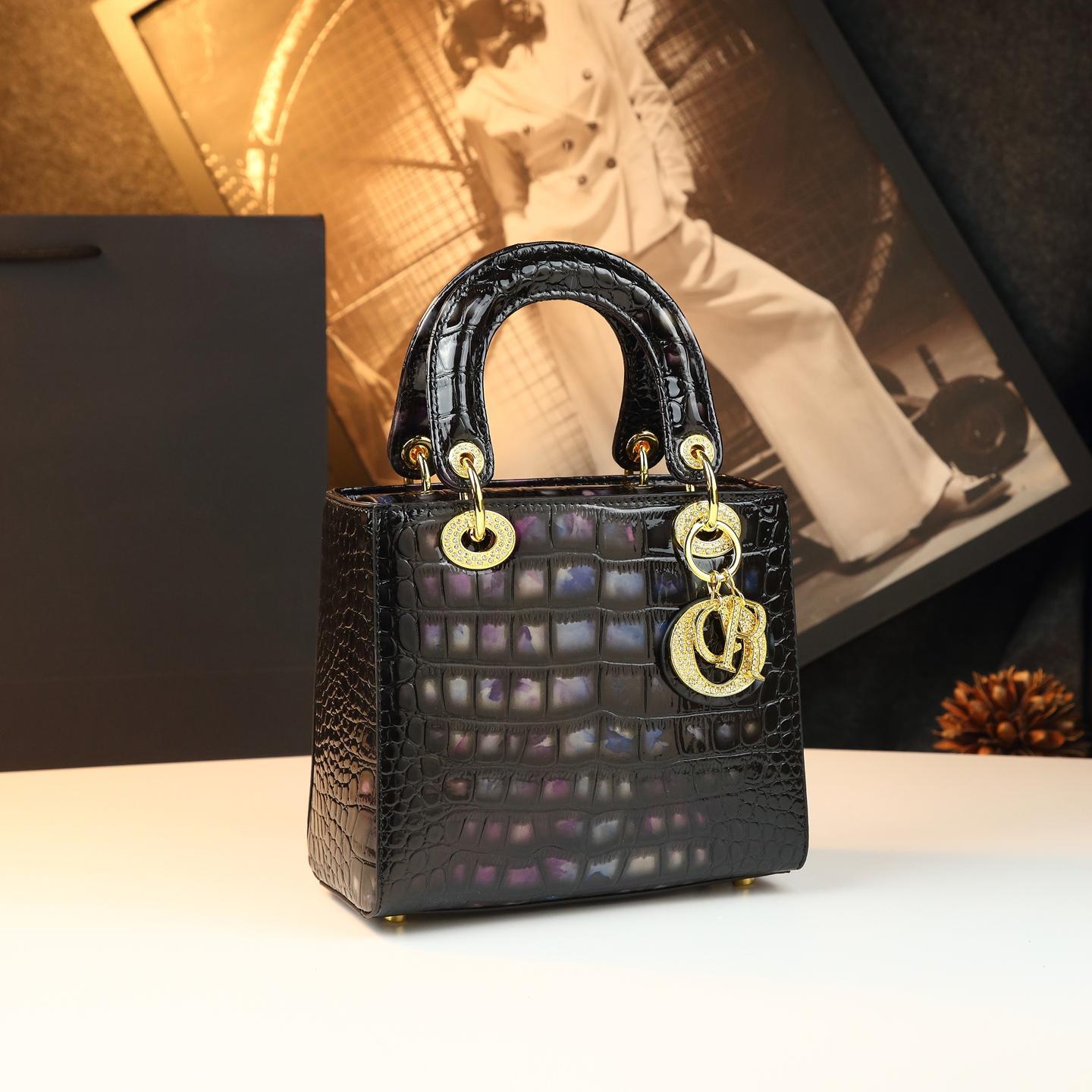 New Arrival Croc-Effect Lady-Inspired Small Square Bag for Women, A Genuine Leather Shoulder Crossbody Top-Handle Handbag with Premium Design