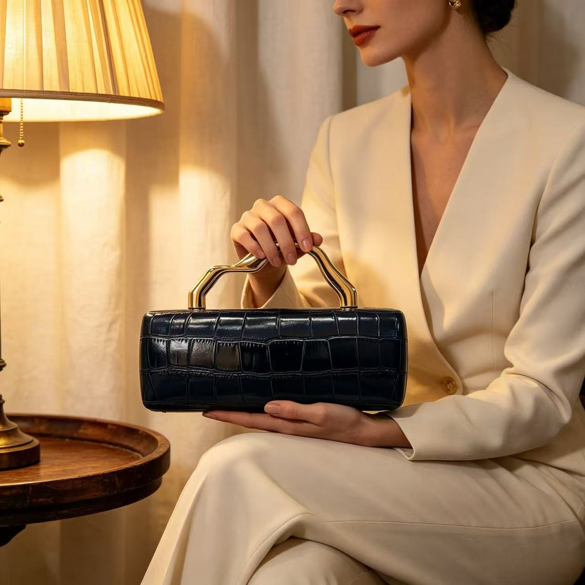 PU Crocodile-Embossed Evening Clutch for Women, New Irregular Top Handle Shoulder Crossbody Bag, Light Luxury Unique Gown Purse for Ladies
