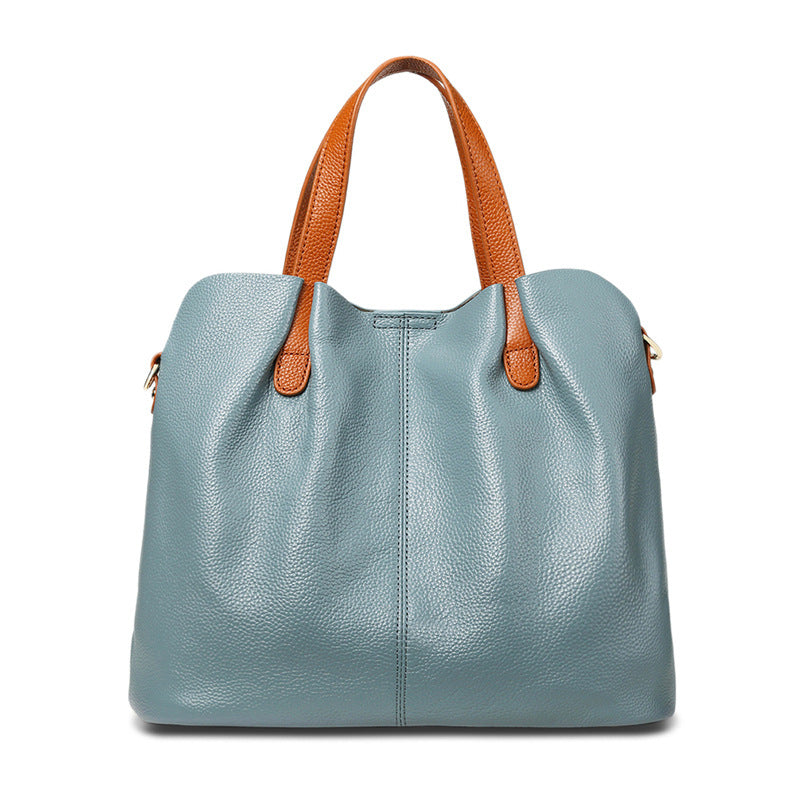 Color Block Mother-Child Tote in Top Layer Cowhide, Large Capacity Crossbody Shoulder Purse, Premium Handbag for Women
