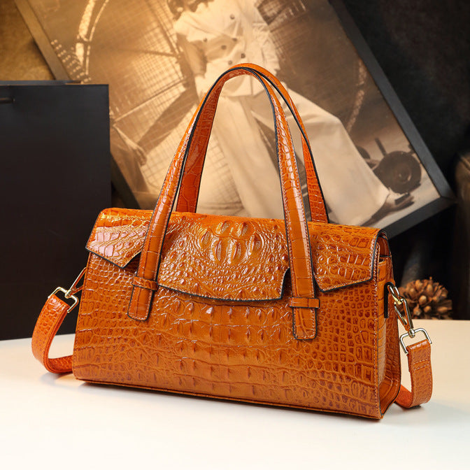 New Arrival Thai Genuine Leather Croc-Effect Evening Bag for Women, A Shoulder Top-Handle Handbag with Wrist Strap, Perfect for Moms & Special Occasions