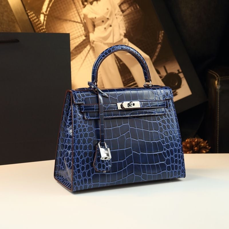 Women's Genuine Leather Croc-Embossed Kelly-Style 2.0 Top Handle Bag – Luxury Convertible Shoulder & Crossbody Purse, Bestseller Designer Handbag for Everyday Elegance