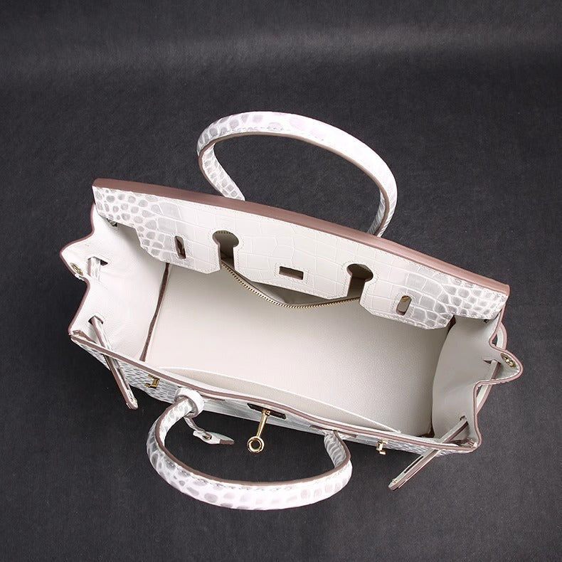 Premium Croc-Embossed Birkin-Inspired Tote Bag for Women, Genuine Leather with Spacious Large Capacity, Versatile Shoulder Top-Handle Crossbody Handbag for Commute & Everyday Style
