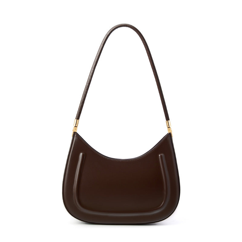 Genuine Black Cowhide Saddle Bag for Women, New Niche Baguette Shoulder Crossbody Top Handle Purse, Premium Commute Underarm Handbag for Ladies