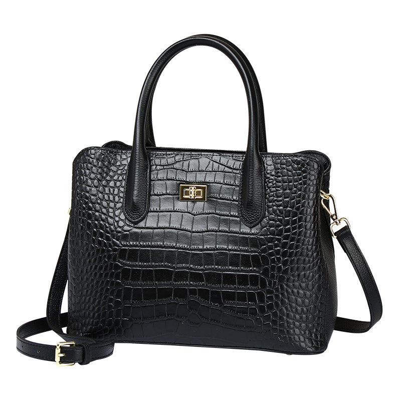 Genuine Top Layer Cowhide Crocodile-Embossed Handbag for Women, New Commute Shoulder Crossbody Top Handle Purse, Fashionable Everyday Bag 6055 for Ladies