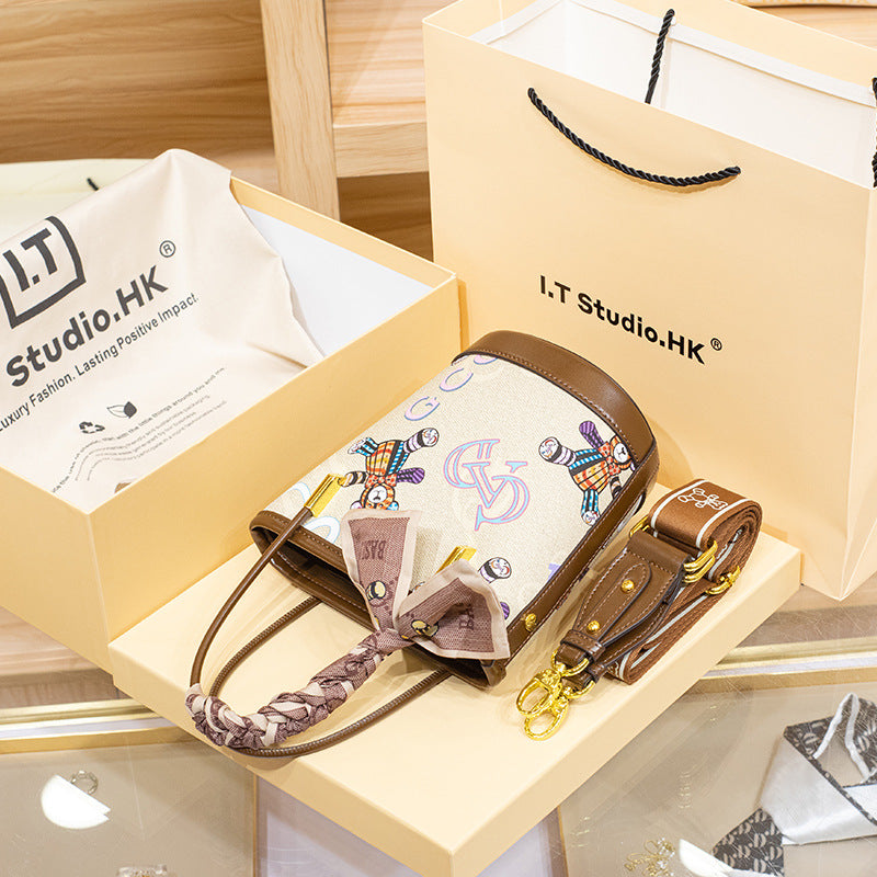 Genuine Leather Bucket Bag for Women, New Fall Winter Fashionable Top Handle Shoulder Crossbody Purse, Premium Chic Handbag for Ladies