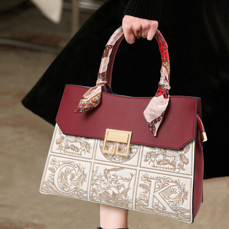 New Fall Winter Cowhide Mom Bag, Versatile Crossbody Top Handle Purse, Premium Genuine Leather Wedding Handbag for Women