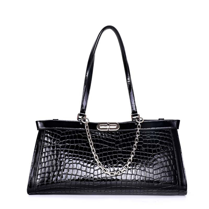 Dark Green Genuine Leather Underarm Mom Bag, Top Layer Cowhide Chain Shoulder Purse, New Premium Handbag for Women