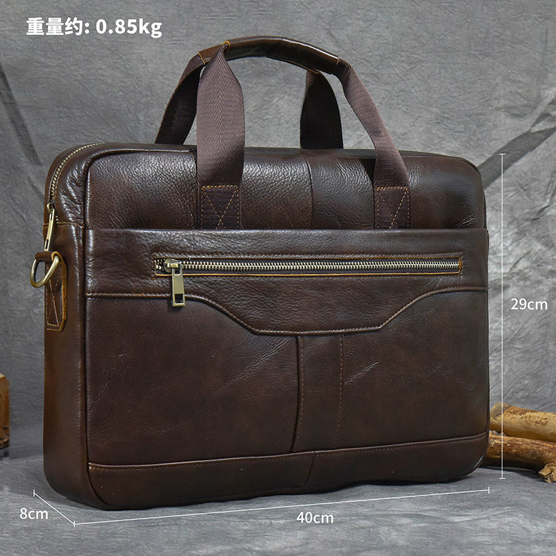 Fashionable Top Layer Cowhide Business Briefcase, Laptop Shoulder Crossbody Commute Bag, Premium Genuine Leather Work Bag for Men