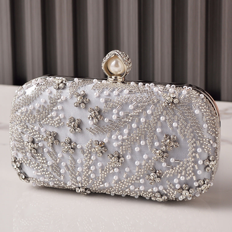 Elegant Champagne Beaded Embroidered Evening Clutch for Women, A Rhinestone-Embellished Banquet Bag Perfect for Formal Dresses Weddings & Special Occasions