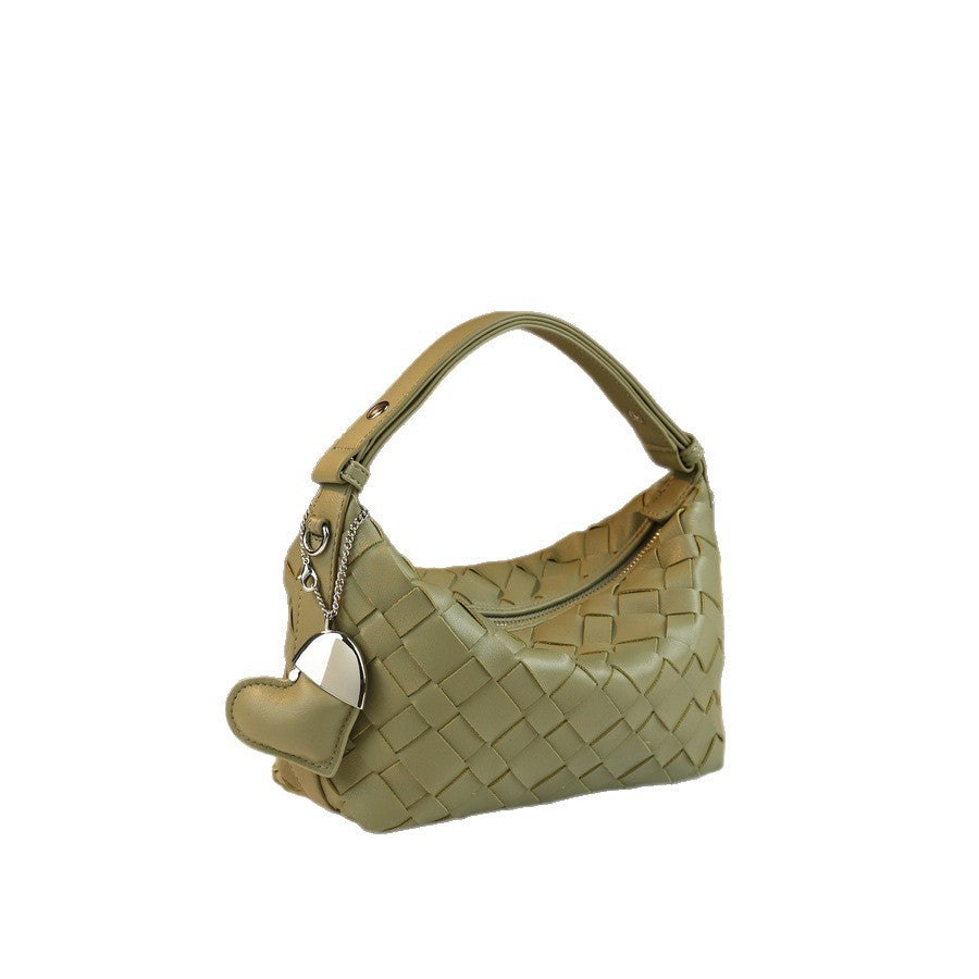 Genuine Leather Woven Bento Bag for Women Lunch Box Shoulder Underarm Handbag, Quilted Picnic Style Purse with Artisan Texture