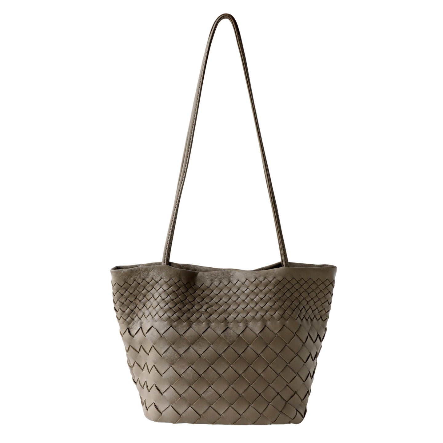 Sheepskin Woven Bucket Underarm Bag for Women Niche Slouchy Commuter Shoulder Handbag, Versatile Genuine Leather Purse with Soft Artisan Texture