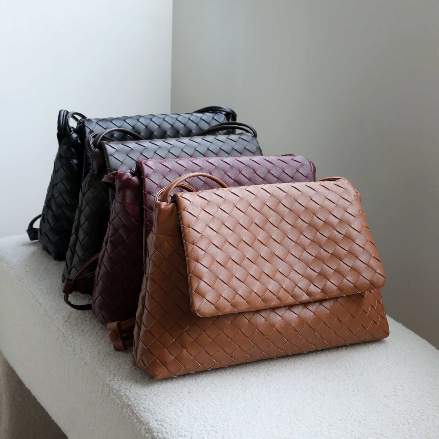 Handwoven Genuine Leather Flap Messenger Bag for Women Large Capacity Shoulder Crossbody Handbag, Artisan Purse with Timeless Style