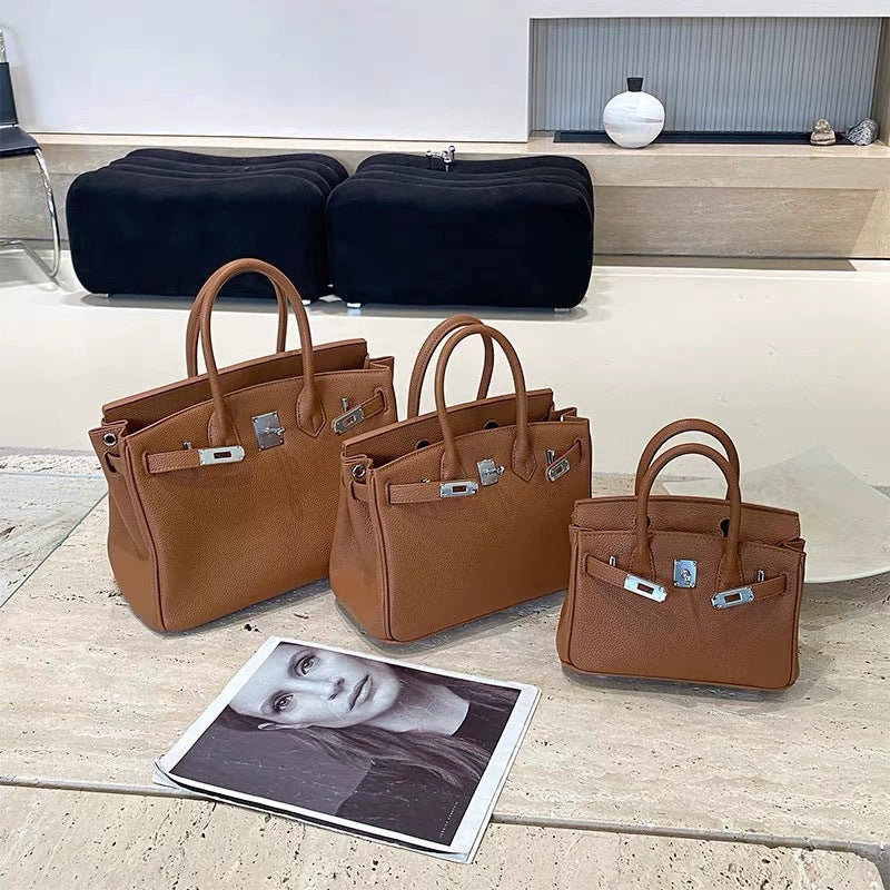 New Arrival Pebbled Genuine Leather Birkin-Inspired Tote Bag for Women, Gold-Tone Hardware with Spacious Large Capacity, Versatile Top-Handle Shoulder Handbag for Everyday Chic