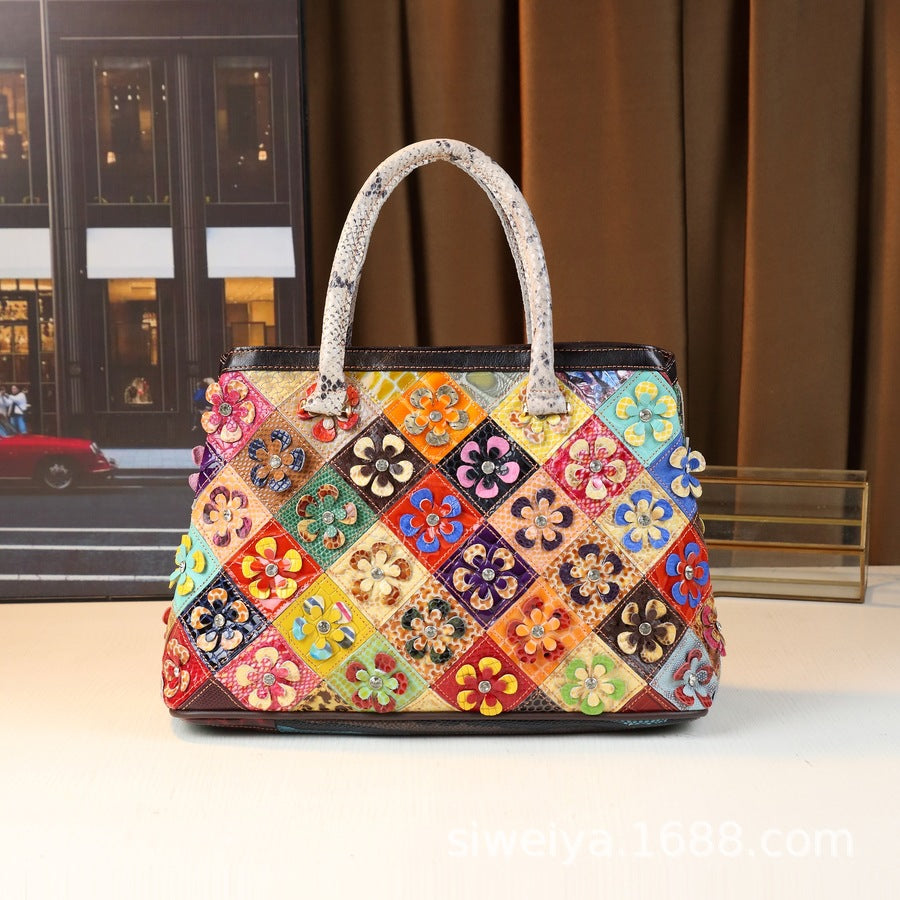 New Arrival Floral Color-Blocked Handbag for Women, A Trendy Top-Handle Crossbody Shoulder Bag with Versatile Fashionable Design, Perfect Everyday Purse
