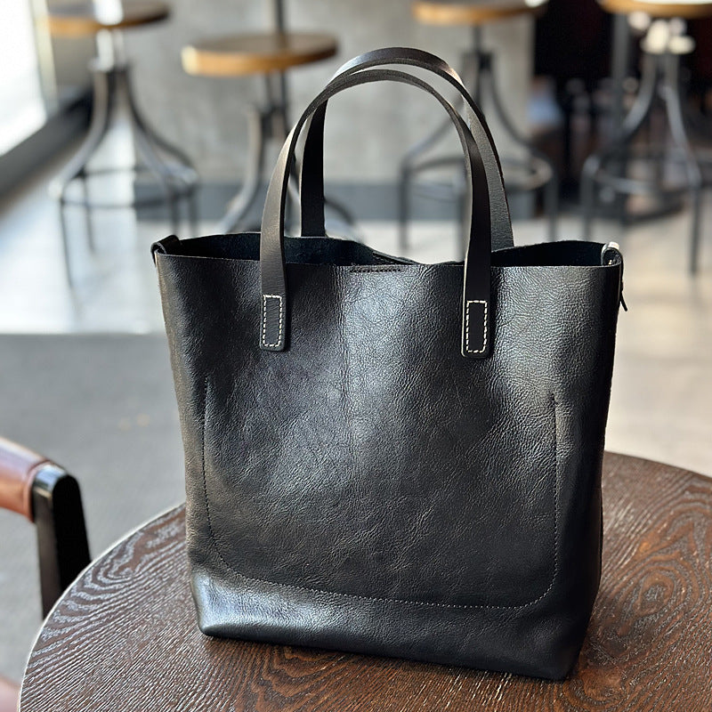 Genuine Cowhide Handbag for Women, New Spring Summer Japanese Vintage Shoulder Crossbody Top Handle Purse, Minimalist Commute Bag for Ladies