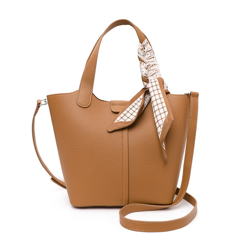 New Soft Leather Basket Bag, Versatile Solid Color Cowhide Top Handle Purse, Fashionable Handbag for Women