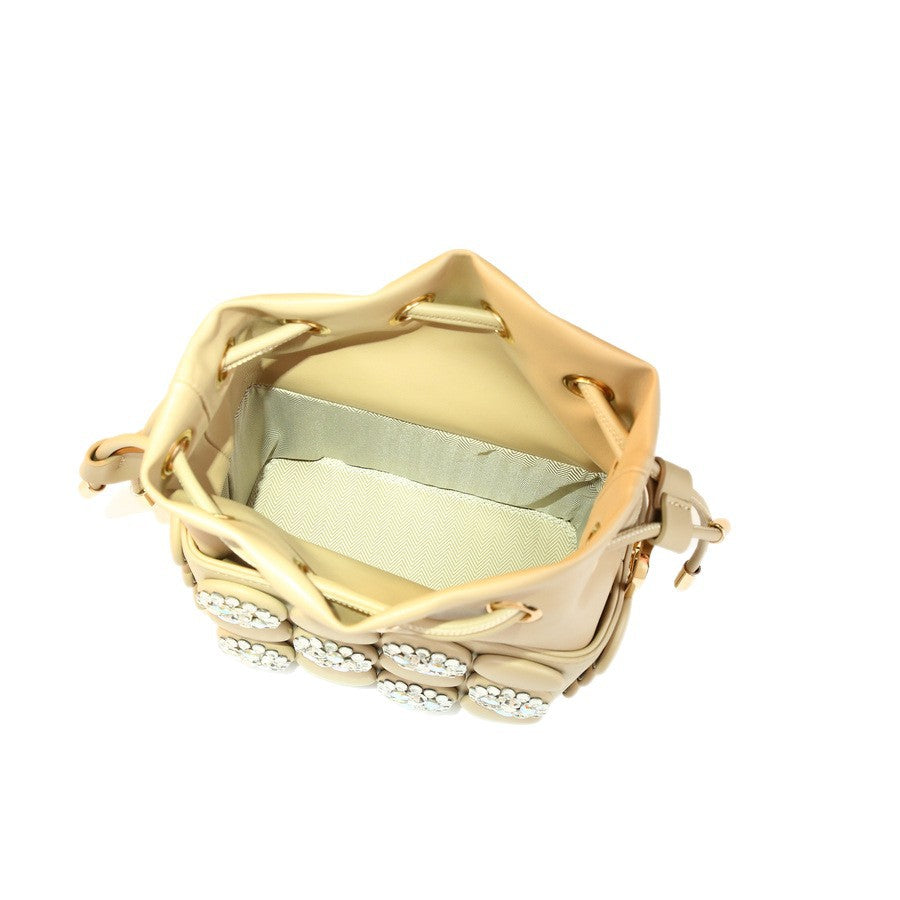 Rhinestone Button Cylinder Bag for Women Handmade Embellished Drawstring Shoulder Crossbody Purse, Unique Sparkling Design with Personality Style