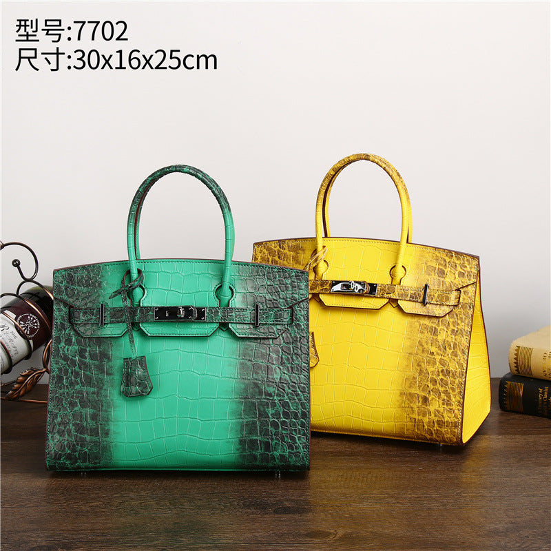 Premium Croc-Effect Birkin-Inspired Tote Bag for Women, Genuine Leather Large Capacity Color-Blocked Business Handbag with Versatile Shoulder Crossbody Carry