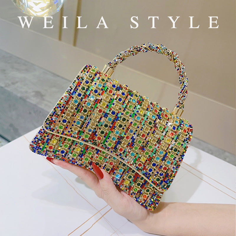 New Rhinestone Crystal Evening Bag for Women, Sparkly Top-Handle Crossbody Purse, High-End Party Clutch for Formal Events