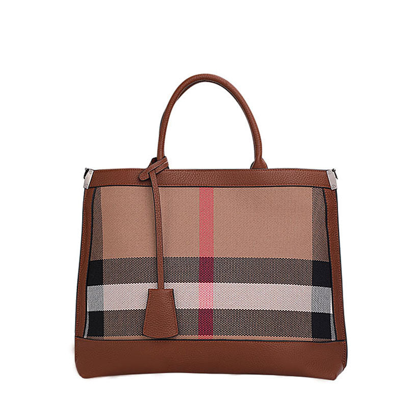 New Large Capacity Genuine Cowhide Plaid Tote Bag, Versatile Fashionable Shoulder Handbag, Premium Leather Bag for Women