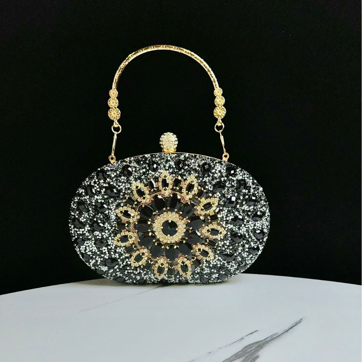 Dazzling Rhinestone Sunflower Egg-Shaped Clutch for Women, A Full Crystal Small Crossbody Bag Perfect for Cheongsam Formal Dresses Banquets & Special Occasions