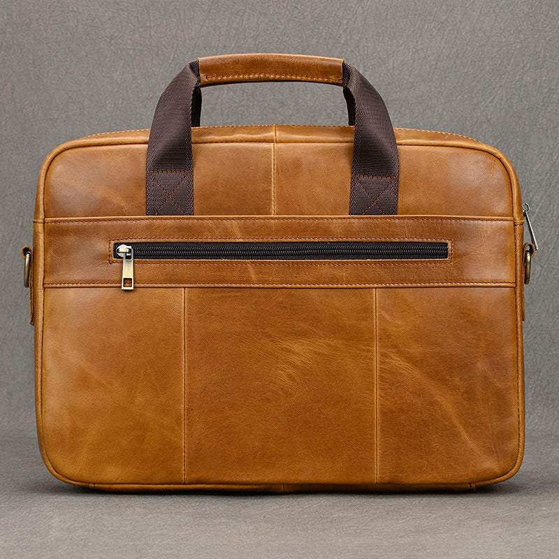 Genuine Cowhide Business Briefcase for Men, Fashionable Laptop Top Handle Shoulder Bag, Bestseller Work Commute Bag for Gentlemen