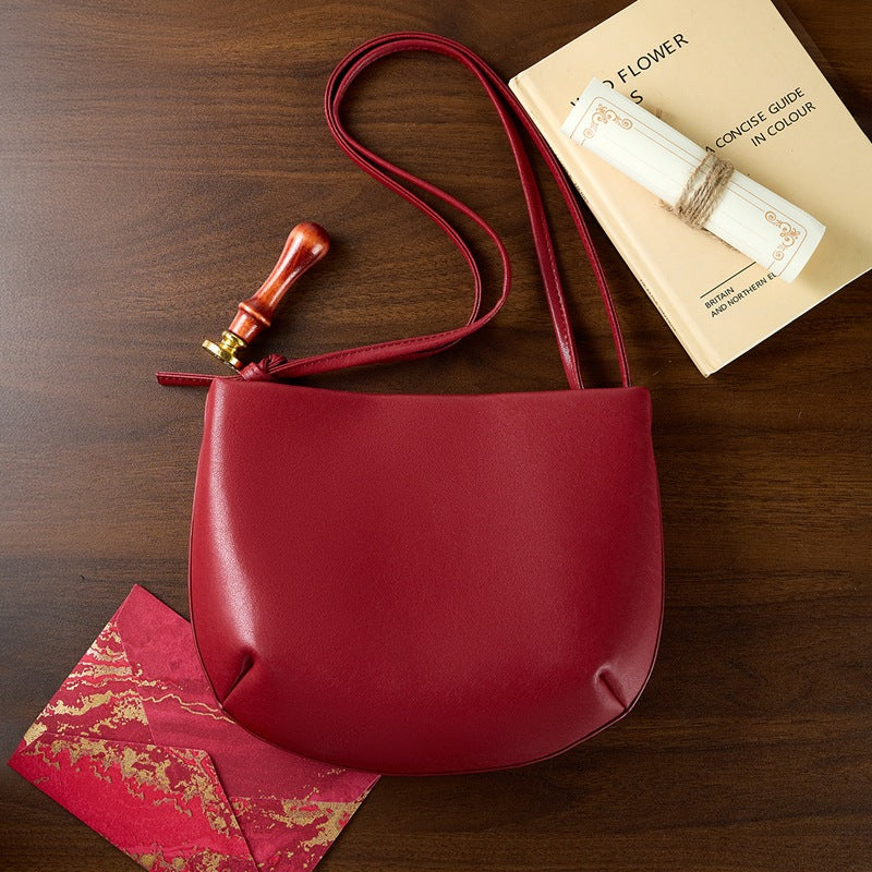 New Red Premium Minimalist Commute Bag, Versatile Shoulder Crossbody Top Handle Purse, Genuine Leather Summer Handbag for Women