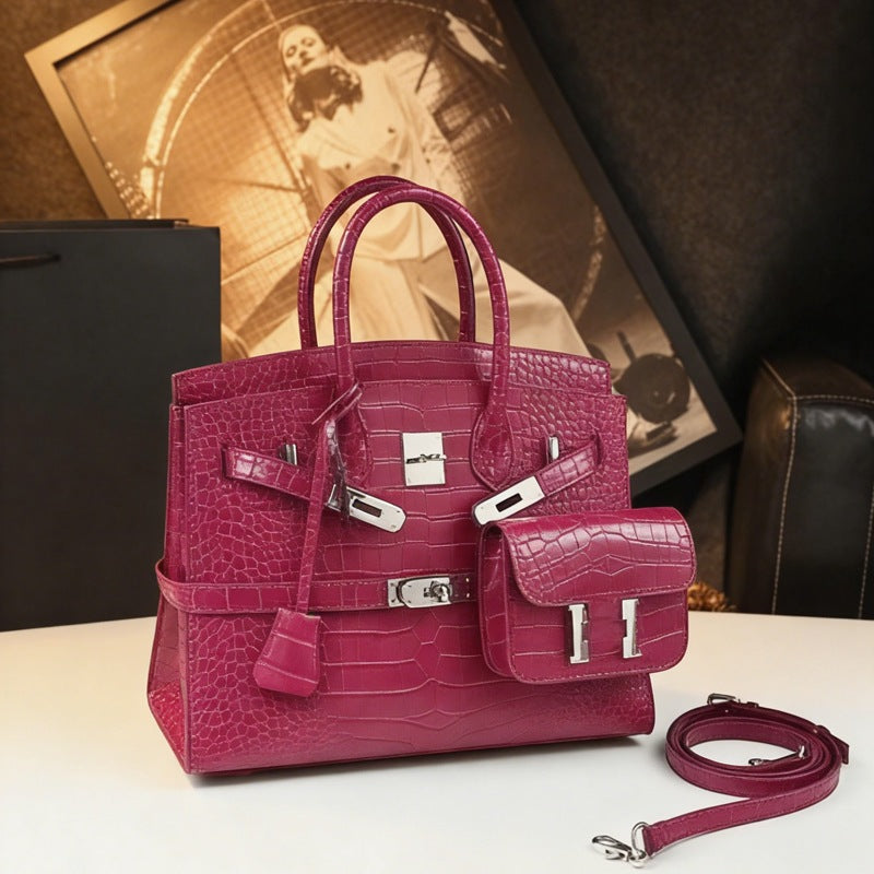 New Croc-Embossed Large Tote Bag for Women, Faux Leather Platinum-Style Top-Handle Handbag, Light Luxury Kelly-Inspired Shoulder Crossbody Purse for Work Commute