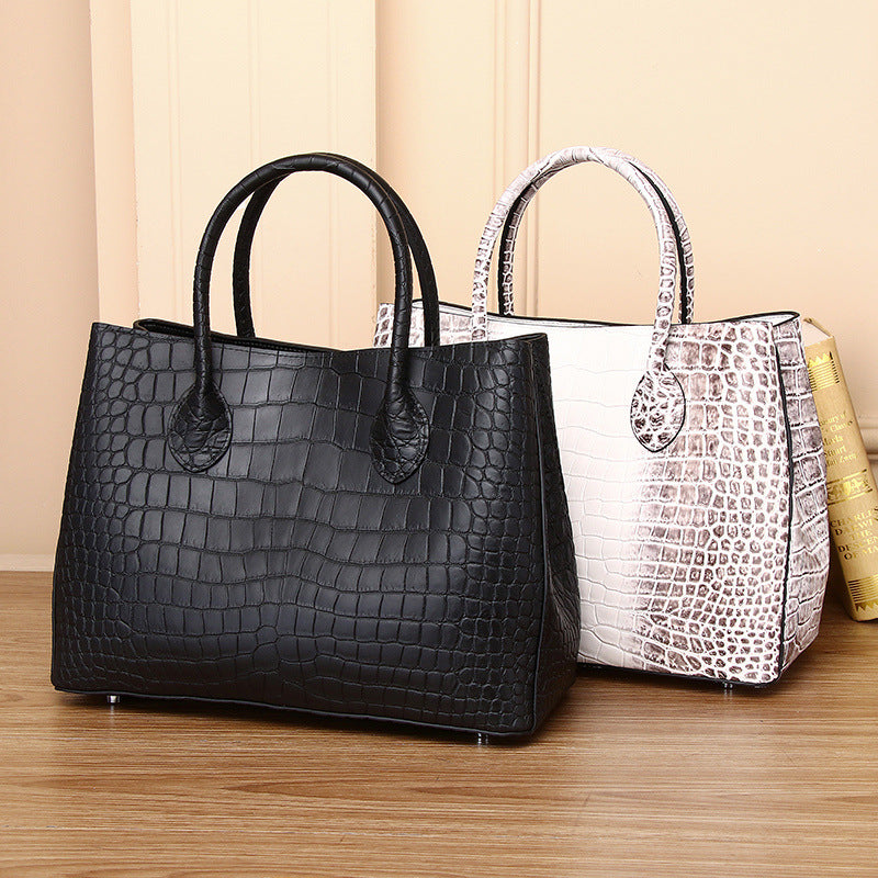 Genuine Leather Crocodile Embossed Garden Tote Bag for Women Large Capacity Shoulder Crossbody Handbag, Trendy Business Purse with Premium Texture