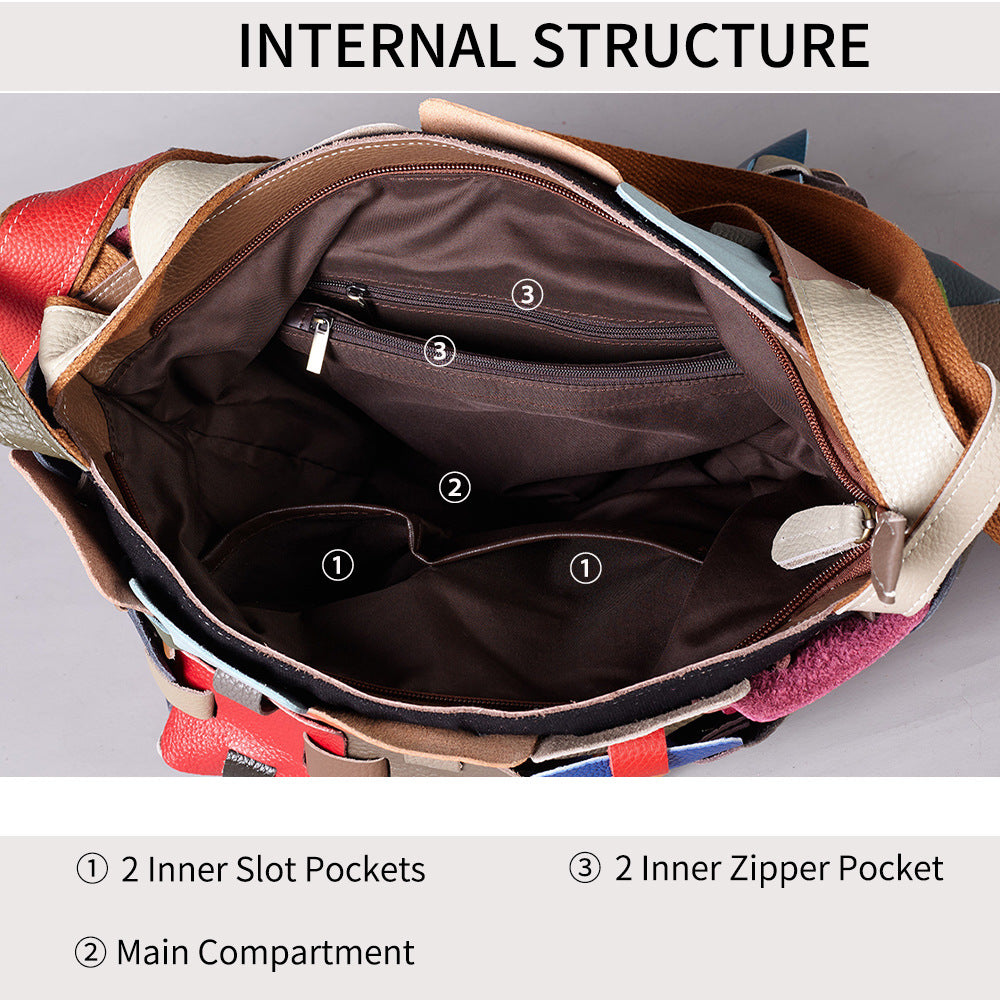 Premium Handcrafted Color-Block Leather Basket Bag for Women | Genuine Leather 2-in-1 Convertible Shoulder Backpack with Vibrant Multi-Color Patchwork | Trendy Casual Everyday Purse for Travel, Shopping & Errands | Unique Artistic Handbag with Versat