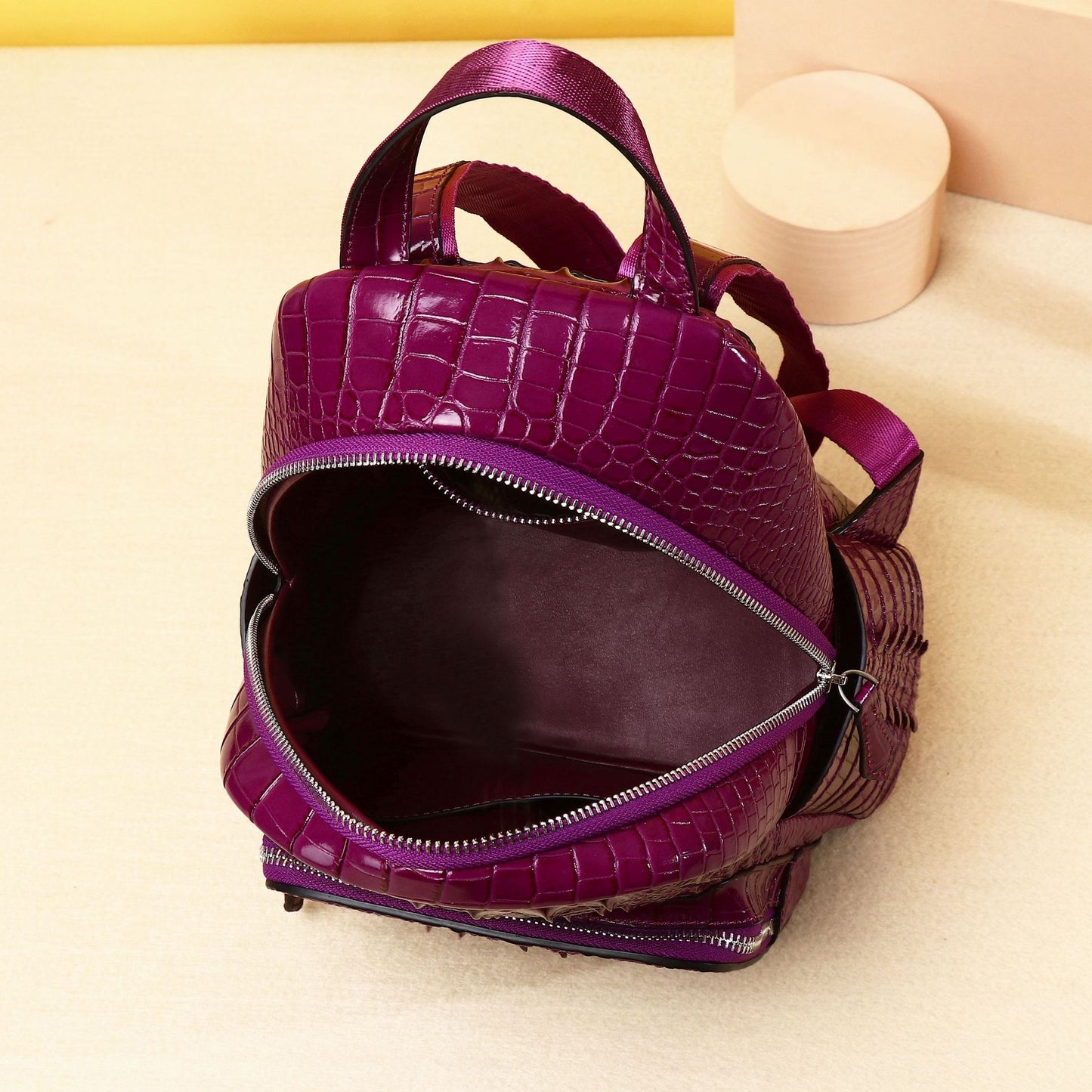 New Arrival Classic Croc-Effect Purple Backpack for Women, A Trendy Outdoor Laptop Daypack with Fashionable Cool Design, Perfect for Daily & Travel