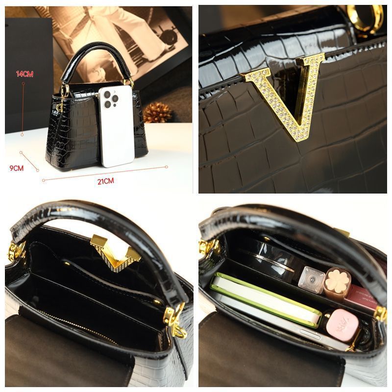 New Arrival Croc-Effect Genuine Leather Bucket Bag for Women, A Trendy Top-Handle Shoulder Crossbody Handbag with Fashionable Premium Design