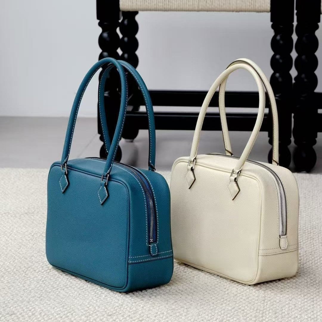 Women's Genuine Leather Feather Bag 20cm, Hermès-Inspired Top-Layer Cowhide Handbag with Palm-Skin Texture, 2nd Generation Style Top-Handle & Cross-Body Purse, Trendy Shoulder Satchel for Everyday Use