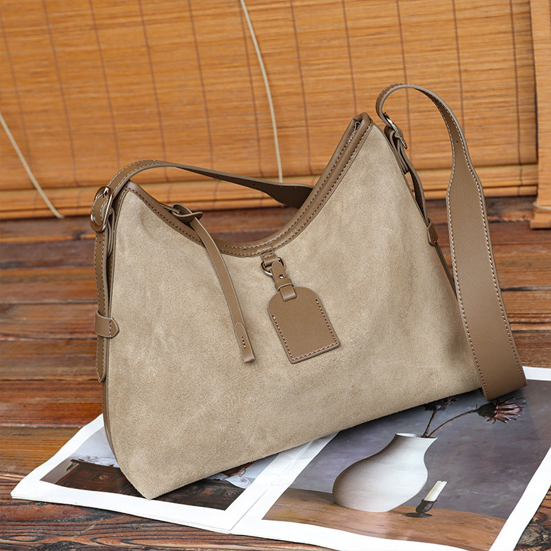 Genuine Leather Suede Tote Bag for Women Vintage Large Capacity Shoulder Handbag, Trendy Elegant Purse with Soft Luxurious Texture