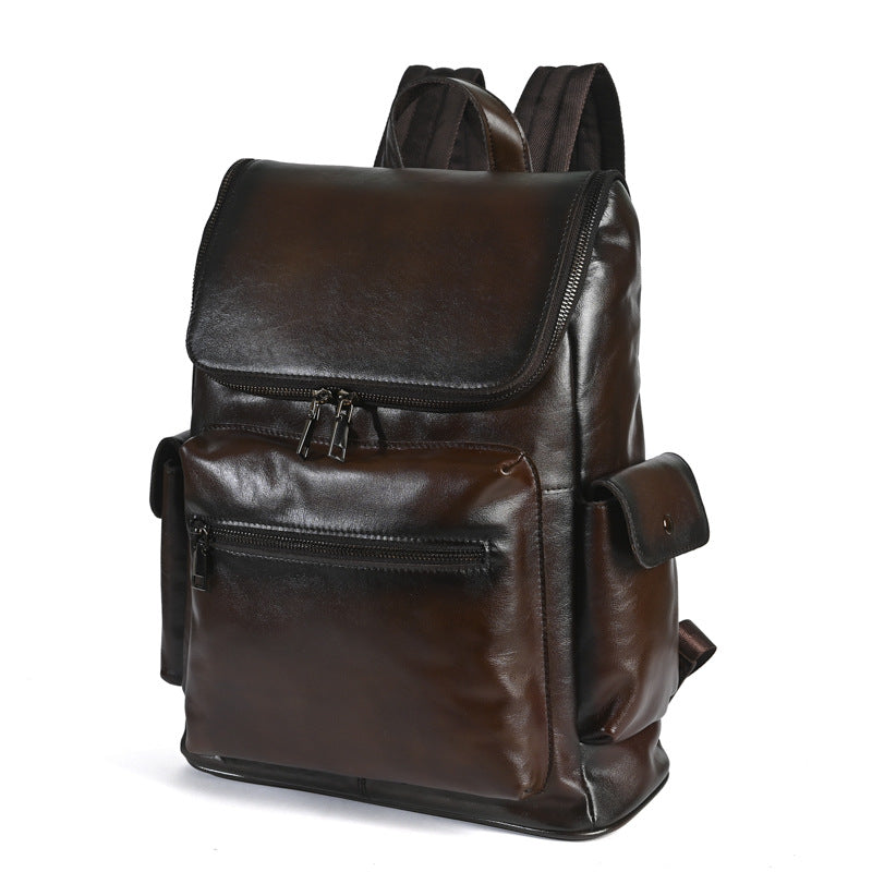 Men's Vintage Genuine Leather Backpack Top Layer Cowhide Large Capacity Travel Bag Casual School Daypack Laptop Compatible