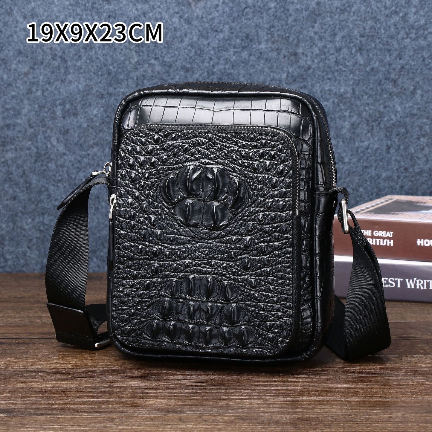 New Arrival Croc-Effect Genuine Leather Small Shoulder Bag for Men, A Fashionable Crossbody Mini Backpack Perfect for Outdoor Business & Casual Use