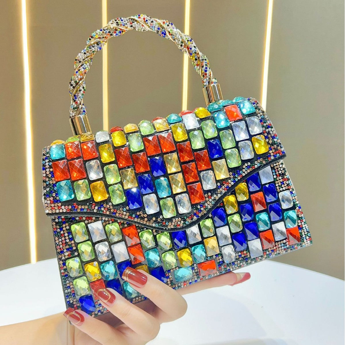 Women's Glamorous Evening Clutch, Chain Top-Handle Crossbody Bag for Formal Dress, Holiday Season Party Purse